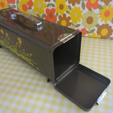 Vintage Brabantia Cake/Cracker Storage Tin Brown Orange Green Flowers 70s