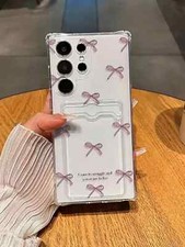 Colorful Bowknot Print Clear Soft Card Slot Phone Case For iphone Galaxy Redmi