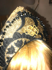 Tudor headdress black & gold on headband