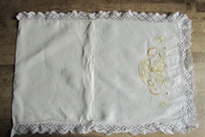 Vintage Linen Armchair Back Cover With Crotchet Edge 64cm L X 44cm W