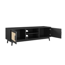 Dusk Isla Wide 140cm TV Media Unit Cabinet in Black and Rattan RRP £199