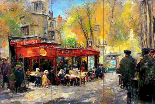 Paris cafe tile backsplash - cafe,