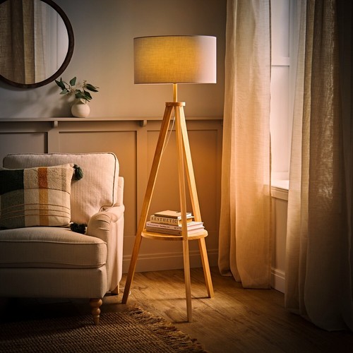 Wooden tripod floor - tripod, lamp