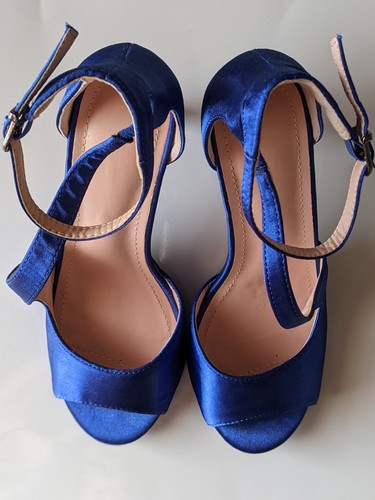 Royal blue satin heeled - blue,