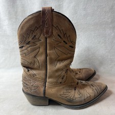 Dan Post Childrens Western Brown Cowboy Boots size 2.5 DPC-2133 Stitch Design