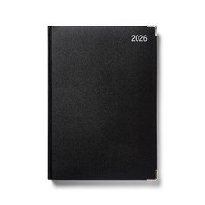 A4 Diary Day A Page Padded Executive Edition Silver Gilt Corners Black 2026