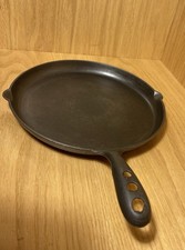 Antique Cast Iron Shallow Skillet Griddle with 3 Hole Handle Refurbished
