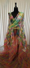 Ethereal Rainbow Garden Fairy Floral Lehenga Saree Sari Bridal Wedding Ballgown 