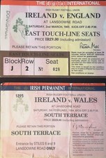2 Ireland International Rugby Ticket stub V England 91 V Wales 94 Lansdowne Road