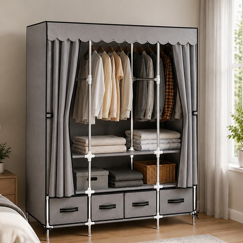 Portable fabric wardrobe with - wardrobe,