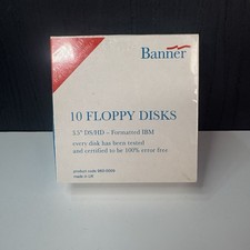 Banner 3.5" DS/HD Floppy Disks, formatted for IBM PCs - New & Sealed 10 Pack
