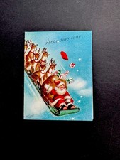 1 VTG Marjorie Cooper Xmas Greeting Card Santa & Reindeer Coming To A Landing