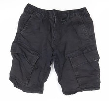 Denim Co. Men's Black Cargo Shorts M Elastic Waist Cotton Blend