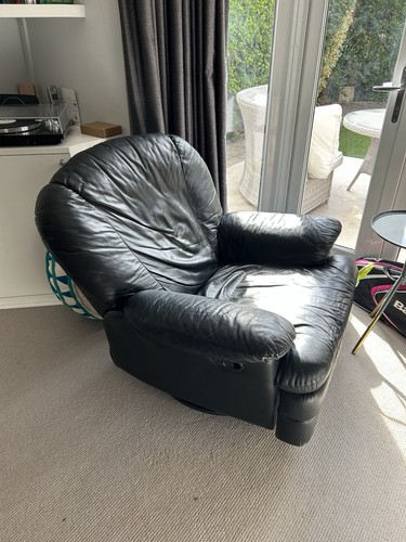 Vintage black leather swivel - black,