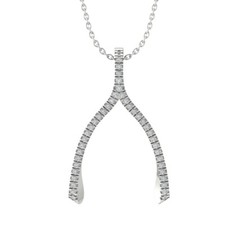 10K White Gold Diamond Wishbone Pendant with Sterling Silver Chain 1/5ct, 18"