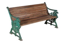 Pair Of Antique Indian Cast Iron And Teak Wood Garden Benches Form Of A Dragon