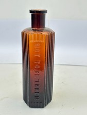 60296 Old Vintage Antique Glass Poison Bottle Hexagonal Amber NTB
