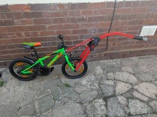 Cube Cubie 160 16" Childs Bike In Green With Trail Angel Towing System.