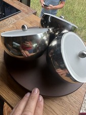 Vintage snack lazy Susan Sauces dip chrome angled bowls rotating base