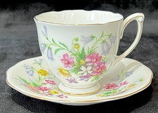 Queen Anne “Old Country Spray” Vintage Floral Bone China Tea Cup & Saucer
