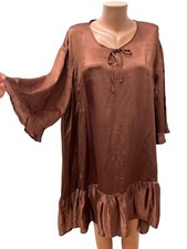 The MASAI Clothing Company size XL / XXL Tan Brown Dress Satin Frill 3/4 Sleeves