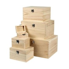 6 x Wooden Treasure Chests Storage Pirate/Boys Plain Decorate Wood Large Box Set