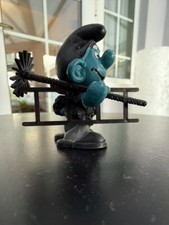 40202 Chimney Sweep Super Smurf Schleich Peyo 1982 WITH Brush & Ladder