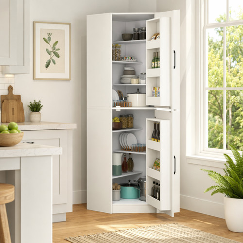 White shaped corner kitchen - white,