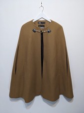 ZARA Camel Tan Italian MANTECO Wool CAPE Poncho Coat Jacket Size M Beige