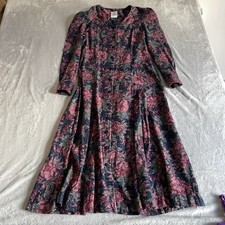 Laura Ashley Vintage Floral Maxi Dress Women's Size 14 Blue Pink Prairie Sailor