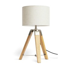 Table Lamp Wooden Tripod 46cm Natural Cream Habitat Lyle Linen Shade Open Box
