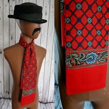 Scarf Red Repeat Pattern Polyester Vintage 1980s Gents Mod Weller AH50L
