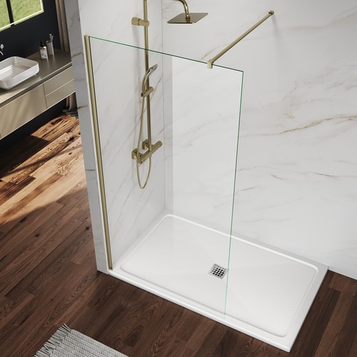 Brushed gold walk shower - walk,