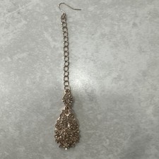 Gold Indian Maang Tikka Headpiece with Rhinestones – Bridal Bindi Jewelry