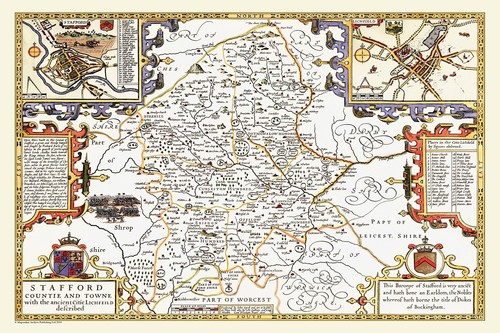 Old map staffordshire 1611 - map,