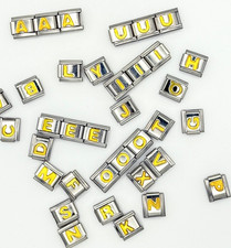 Silver 9mm Italian Charm Bracelet Link  Golden Letter  Fits Nomination A-Z