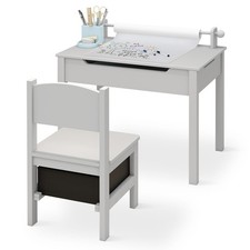 Kids Table and Chair Set Wooden Children Activity Play Desk with Paper Roll