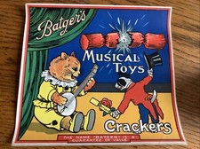 Batger’s Christmas Cracker Label “Musical Toy Crackers” Genuine Vintage Batger