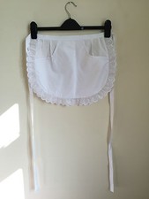 White Waitress Maid Kitchen Restaurant Cooking Half Pinny Apron With Pocket