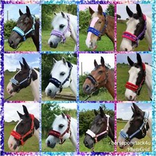 NEW IN PADDED SOFT FAUX FUR SHEEPSKIN HEADCOLLAR with gold horses details