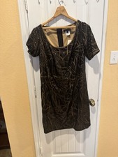 Tadashi Shoji Dress Gold Black Sequin Cocktail Party Dress Size 1X