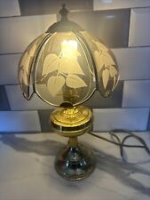 Vintage Brass Oil Lamp Style Electric Lamp With Smoked Glass Shade