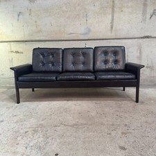 Danish 1970s Black Leather Three-Seater Sofa by Hans Olsen – Sleek Design #A603
