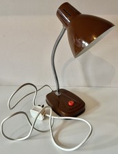 Vintage 1970's Brown Metal Desk / Table Gooseneck Retro Lamp, marked Hong Kong