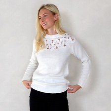 Size 6 to 24 Ex Dorothy Perkins Lace Cut-out Chest White Knitted Jumper