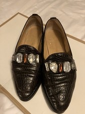 Russell & Bromley Jewelled (‘Diamond and Amber’) Brown Leather Loafers Size 37