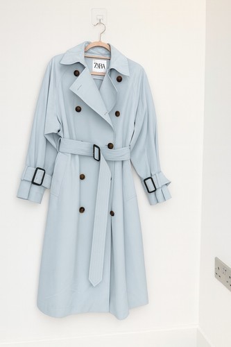 Zara light blue belted - belted, trench