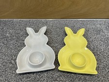 2 SPRINGTIME EASTER`EGG CUP HOLDER PLATES` BUNNY RABBIT SHAPED VGC