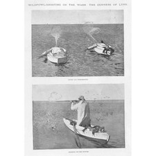 Wildfowl Shooting on the Wash, The Gunners of Lynn - Antique Print 1900