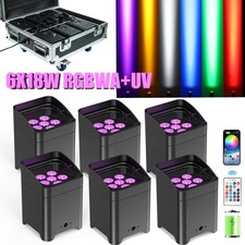6PCS 6x18W Wireless Par Light Battery Powered RGBWA+UV 6 LED Uplight w/Case